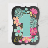 Invitation Chalkboard Girls Floral 1er anniversaire Invitatio (Dos)