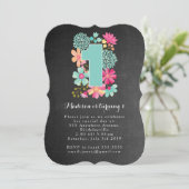 Invitation Chalkboard Girls Floral 1er anniversaire Invitatio (Debout devant)