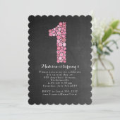 Invitation Chalkboard Girls Rose Floral 1er anniversaire (Debout devant)