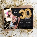 Invitation Chalkboard Gold Balloons 2 Photo 30e anniversaire<br><div class="desc">Fêter ses 30 ans ! Ces invitations vous permettent de télécharger une photo avant et après de l'homme ou de la femme d'anniversaire dans un cadre doré, avec le titre "Cheers to 30 Years!". Doté d'un arrière - plan de tableau noir rustique, de ballons d'hélium numéro or, de faux éclats...</div>