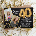 Invitation Chalkboard Gold Balloons 2 Photo 40e anniversaire<br><div class="desc">Fêter le BIG 40 ! Ces invitations vous permettent de télécharger une photo avant et après de l'homme ou de la femme d'anniversaire dans un cadre doré, avec le titre "Cheers to 40 Years!". Doté d'un arrière - plan de tableau noir rustique, de ballons d'hélium numéro or, de faux éclats...</div>