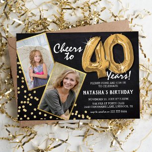 Invitation Chalkboard Gold Balloons 2 Photo 40e anniversaire