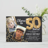 Invitation Chalkboard Gold Balloons 2 Photo 50e anniversaire (Debout devant)