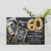 Invitation Chalkboard Gold Balloons 2 Photo 60e anniversaire (Debout devant)