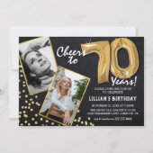 Invitation Chalkboard Gold Balloons 2 Photo 70e anniversaire (Devant)