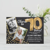 Invitation Chalkboard Gold Balloons 2 Photo 70e anniversaire (Debout devant)