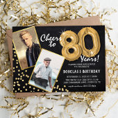 Invitation Chalkboard Gold Balloons 2 Photo 80e anniversaire