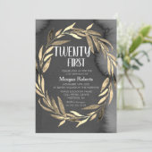 Invitation Chalkboard Gold Leaf Wreath 21e fête d'anniversair (Debout devant)