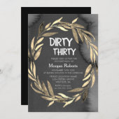 Invitation Chalkboard Gold Leaf Wreath 30th Birthday Party (Devant / Derrière)