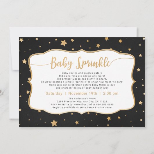 Invitation Chalkboard + Gold Stars Neutral Baby Sprinking (Devant)