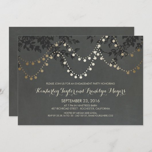 Invitation Chalkboard Gold String Lights (Devant / Derrière)