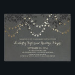 Invitation Chalkboard Gold String Lights<br><div class="desc">Invitation de la partie de fiançailles rustique avec branches d'arbre et feux à cordes en feuille d'or (effet).</div>