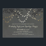 Invitation Chalkboard Gold String Lights<br><div class="desc">Invitation de la partie de fiançailles rustique avec branches d'arbre et feux à cordes en feuille d'or (effet).</div>