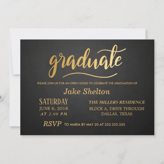 Invitation Chalkboard Gold Typographie Open House Graduation (Devant)