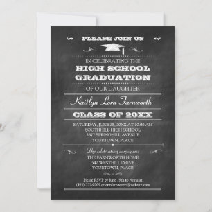 Invitation Chalkboard Graduation Mortarboard Casquette Party