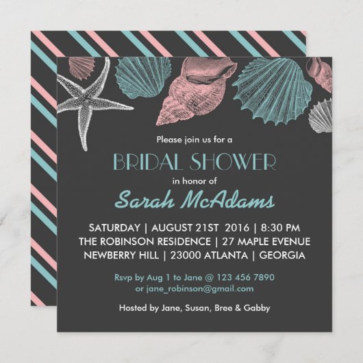 Invitation Chalkboard Grey Sea Shell nuptiale douche Invitati (Devant / Derrière)
