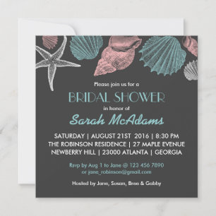 Invitation Chalkboard Grey Sea Shell nuptiale douche Invitati