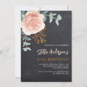 Invitation Chalkboard gris ose or fleuri luxe anniversaire (Devant)