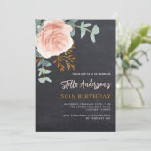 Invitation Chalkboard gris ose or fleuri luxe anniversaire (Debout devant)