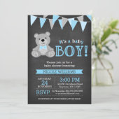 Invitation Chalkboard Gris Teddy Bear Baby shower garçon (Debout devant)