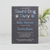 Invitation Chalkboard Guard Chien Duty Blue Boy Baby shower (Debout devant)
