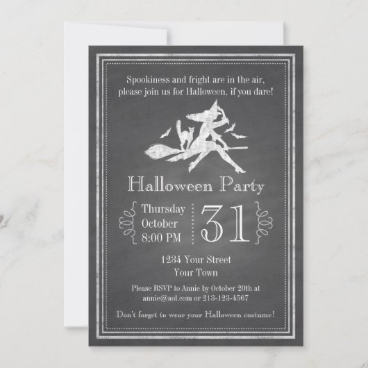 Invitation Chalkboard Halloween Witch (Devant)
