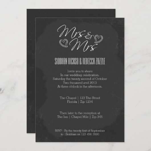 Invitation Chalkboard Heart Doodle Mariage (Devant / Derrière)