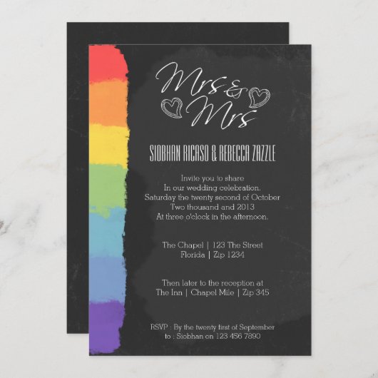 Invitation Chalkboard Heart Doodle Mariage avec Fierté Détail (Devant / Derrière)