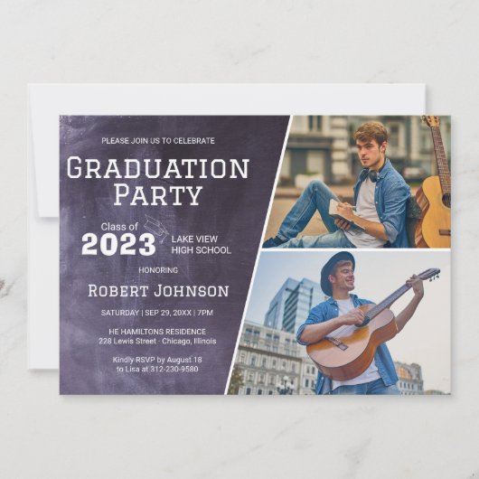 Invitation Chalkboard High School Photo Graduation Party (Devant)