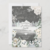 Invitation Chalkboard Hiver Animal Onederland Anniversaire (Devant)