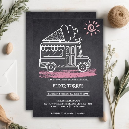 Invitation Chalkboard Ice Cream Baby shower camion