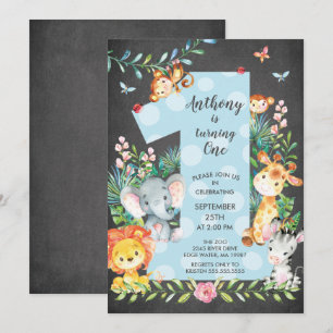 Invitation Chalkboard Jungle Big One Boys Anniversaire Invita