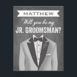 Invitation Chalkboard Junior Groomsman | Groomsman<br><div class="desc">Vous avez trouvé votre femme,  mais vous avez toujours besoin de vos garçons. Demandez-leur de faire partie de votre grand jour avec ces cartes de marionnettistes design et moderne sur arrière - plan de tableau noir. Disponible dans les styles groomsman,  best man,  junior groomsman et porte-anneau.</div>