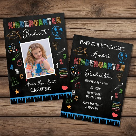 Invitation Chalkboard Kindergarten Graduation Photo