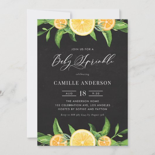 Invitation Chalkboard Lemons et Oranges Été Bébé Parsemer (Devant)