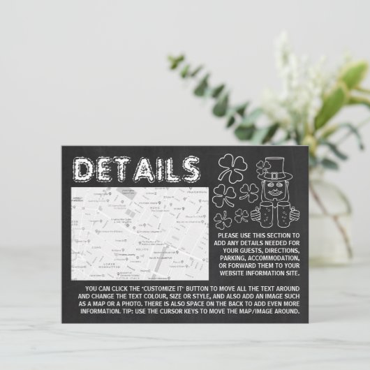 Invitation Chalkboard Leprechaun St Patrick's Day Detail Card (Debout devant)