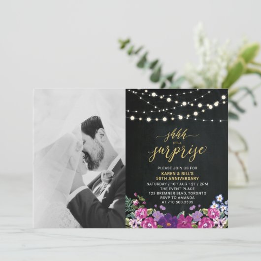 Invitation Chalkboard & Lights Photo 50e anniversaire du Mari (Debout devant)