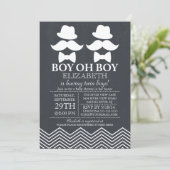 Invitation Chalkboard Little Man Mustache TWINS Baby shower (Debout devant)