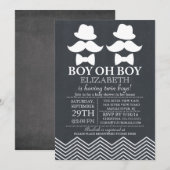 Invitation Chalkboard Little Man Mustache TWINS Baby shower (Devant / Derrière)