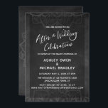 Invitation Chalkboard & Mandala après la fête du Mariage<br><div class="desc">Cette carte de réception de mariage sophistiquée mais rustique présente une image d'arrière - plan en damier texturé, recouverte de subtiles mandalas blanches. Ils ont été placés le long des frontières du haut et du bas de l'avant, et un mandala plein et centré apparaît également sur le dos de la...</div>