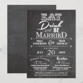 Invitation Chalkboard Manger Boire et être marié Mariage (Devant / Derrière)