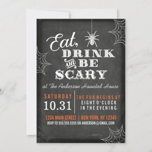 Invitation Chalkboard Mangez Boire et soyez effrayant Hallowe (Devant)