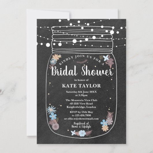 Invitation Chalkboard Mason Jar Chaîne Lumières Fête des mari (Devant)