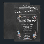 Invitation Chalkboard Mason Jar Chaîne Lumières Fête des mari<br><div class="desc">Conçu pour coordonner avec notre collection de douche nuptiale Mason Jar String Lights. Doté de lampes à cordes au-dessus d'un pot en maçon d'art rempli de détails de douche de mariée personnalisés et de fleurs délicates éparpillées sur un chic arrière - plan de tableau noir shabby. Conçu par Thisisnotme©</div>