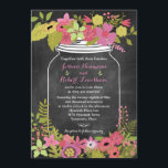 Invitation Chalkboard Mason Jar Coral rose Mariage floral<br><div class="desc">Une explosion de coraux, de fleurs tonales roses et vertes se déverse sur un échalote d'un bocal de mason sur cette faire-part de mariage qui combine deux tendances pour une célébration terre à terre mais magnifique. Impression de texte d'invitation dans le bocal de maçon ponctué d'accents organiques. Disponible en couleurs...</div>