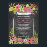 Invitation Chalkboard Mason Jar Coral rose Mariage floral<br><div class="desc">Une explosion de coraux, de fleurs tonales roses et vertes se déverse sur un échalote d'un bocal de mason sur cette faire-part de mariage qui combine deux tendances pour une célébration terre à terre mais magnifique. Impression de texte d'invitation dans le bocal de maçon ponctué d'accents organiques. Disponible en couleurs...</div>