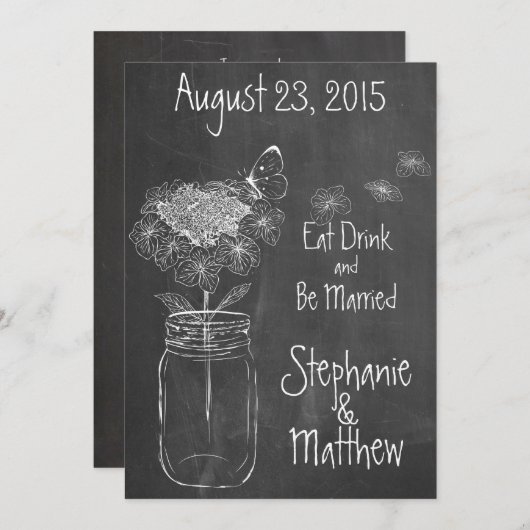 INVITATION CHALKBOARD MASON JAR GARDEN MARIAGE (Devant / Derrière)