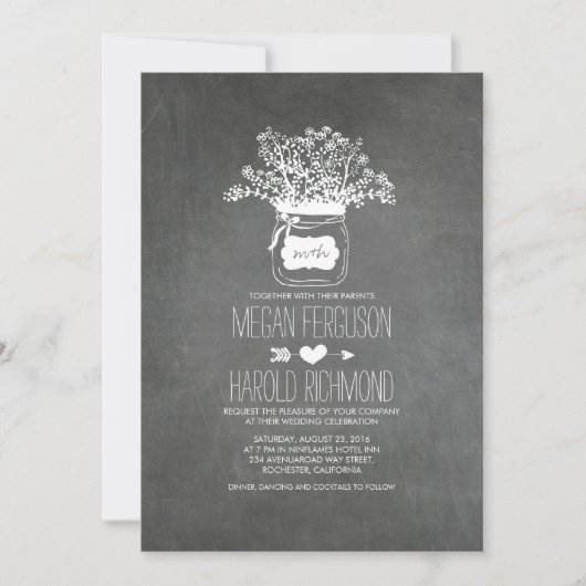 Invitation Chalkboard Mason Jar Mariage rustique Invite (Devant)