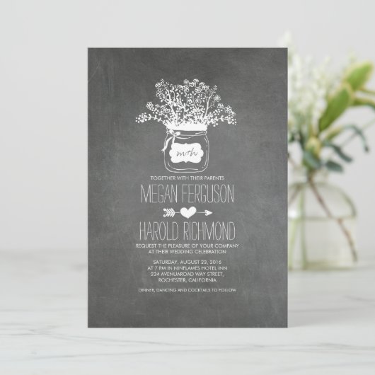Invitation Chalkboard Mason Jar Mariage rustique Invite (Debout devant)