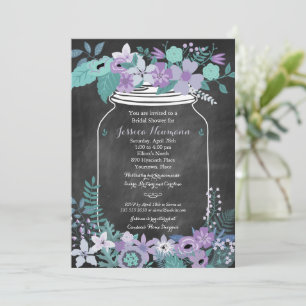 Invitation Chalkboard Mason Jar Purple Floral Fête des mariée